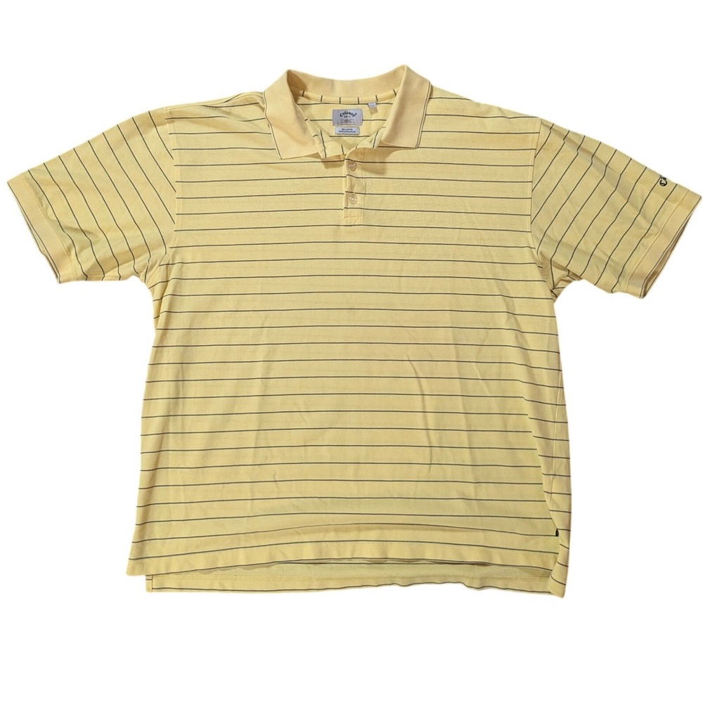 Callaway Golf Polo Men XXL Yellow Striped‎ Sport Short Sleeve 100% Cotton Casual